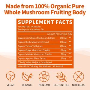 6 In 1 Champignoncomplex Capsule Immuniteit Boosters Reishi Kalkoen Staart Leeuw Manen <span class=keywords><strong>Chaga</strong></span> Paddenstoel Gezondheidszorg Capsule - Product Image 4