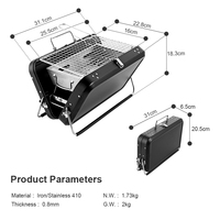Barbecue portable au charbon de bois en acier inoxydable, pliable, design mini-valise, hauteur réglable, pour camping et pique-nique en extérieur