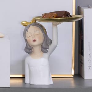 현대 저장 귀여운 수지 공예 장식품 사탕 주최자 트레이 책상 가정 장식 소녀 동상 - Product Image 1