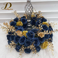 Décorations de fête personnalisées, fleurs de rose bleu foncé, centres de table artificiels dorés, couronne pour table de mariage