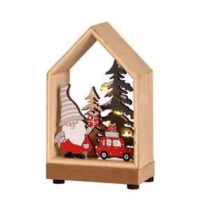 Nouvelles décorations de Noël : cabane en bois lumineuse, vieil homme de la forêt, vitrine en bois, ornements de bureau. - Product Image 5