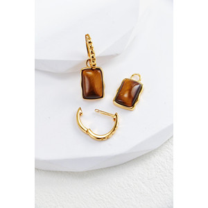 Orecchini lunghi occhio di tigre a forma di rettangolo - Product Image 6