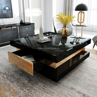 Table basse carrée de Style italien de luxe Table centrale de soutien en acier inoxydable artisanale en marbre haut de gamme Table à thé de salon familial