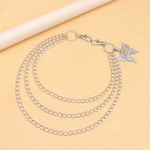 จี้รูปผีเสื้อ โซ่คล้องกางเกง หลายชั้น โลหะ ฮิปฮอป แฟชั่น เครื่องประดับลำลอง โลหะผสมสังกะสี สีขาว K - Product Image 3