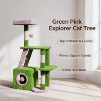 Arbre à chat moderne à 3 niveaux en bois, centre d'activités tout-en-un pour chats d'intérieur, avec condo confortable, hamac et poteaux à gratter en sisal