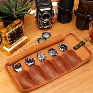 Custom Logo Genuine Leather Watch Case Single Watch Travel Cover Luxury Watch Winder Leather OEM Pcs