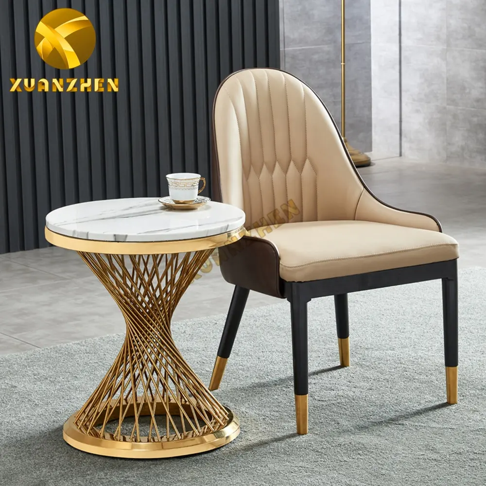 Hotel Meubilair Marmer Salontafel Gold Metal Ronde End Tafel Luxe Moderne Bijzettafel Maken In Foshan