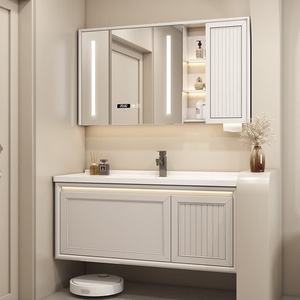 Meuble de salle de bain en bois massif de chêne peint, avec lavabo intégré en céramique, combinaison meuble-lavabo - Product Image 2
