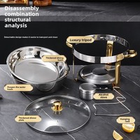 Ensemble de buffet multifonctionnel de luxe moderne en acier inoxydable doré rond de 6 L pour restaurants et services de traiteur