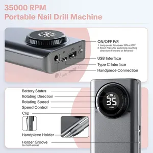 Venta Directa de Fábrica, Taladro de Uñas Profesional Recargable Portátil con Velocidad Ajustable de 35000 rpm, Taladro de Uñas Inalámbrico - Product Image 4