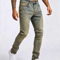 Pantalon en jean vintage taille mi-haute, coupe slim, haute qualité, personnalisable, pour homme, prix réduit