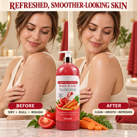 Collection de gels douche exfoliants au lait de chèvre, tomate et carotte, enrichis en vitamine C, 1000 ml, 5 variantes pour une peau plus lisse et éclatante, marque privée