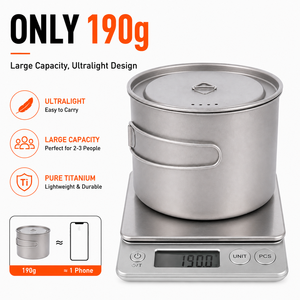 Pot de camping en titane de 1600 ml avec couvercle, pot pliable ultraléger pour la cuisine en plein air, pot en titane pur pour la randonnée et le bushcraft - Product Image 3