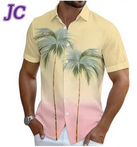 Chemise décontractée à manches courtes pour homme, à motif dégradé de palmiers hawaïens, style estival, à simple boutonnage, pour l'impression 3D transfrontalière - Product Image 1