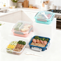 Vente en gros de boîte à salade carrée scellée de grande capacité à deux niveaux avec couvercle en plastique écologique de 1,45 L pour les pique-niques en plein air et les déjeuners