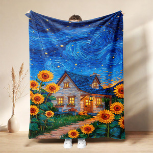 Nueva Manta Personalizada con Diseño de Girasol Estrellado, Escena de Niña con Vestido Azul, Manta con Estampado Personalizado para Dormitorio, Sofá, Sala de Estar, Regalo para el Hogar - Product Image 4