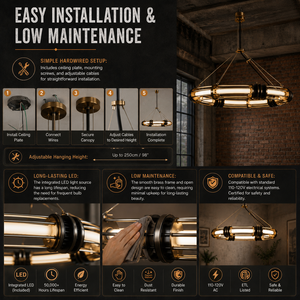 Lampadario a sospensione LED di design XZ Retro Island Luxury Nordic in ottone industriale con anello, per soffitti alti, ideale per cucina - Product Image 5