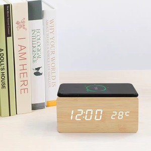 Wooden Qi Wireless Charging Alarm <b>Clock</b> <b>Digital</b> LED Table <b>Clock</b> Temperature Display Desktop Wakeup <b>Clock</b> for Bedroom - Product Image 3