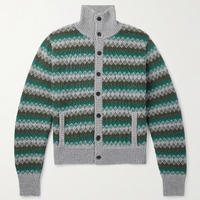 Pull cardigan en tricot à rayures jacquard décontracté pour homme à manches longues