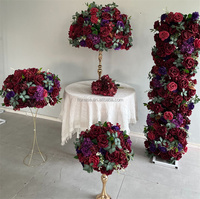 C-491 Seiden-Blumenläufer in Burgunderrot für Hochzeiten, Langer Tischläufer mit Blumen, Wasserfall-Blumendekoration für Veranstaltungen