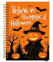 Carnets à spirale personnalisés pour Halloween, couverture rigide, motifs citrouille magique, sorcière, chauve-souris, fond orange, impression personnalisée, logo sur mesure