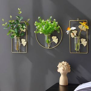 Décoration murale créative en forme de feuille de Ginkgo, vase hydroponique, pendentif mural doré, vente en gros - Product Image 4