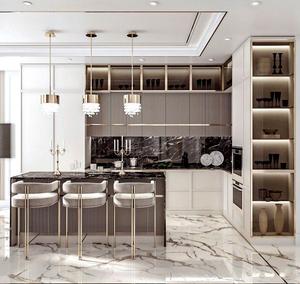 Lujo Moderno Diseño de cocina modular Muebles de madera Panel DE LA PUERTA DE PVC de lujo de madera al por mayor de pared Armarios de cocina - Product Image 1