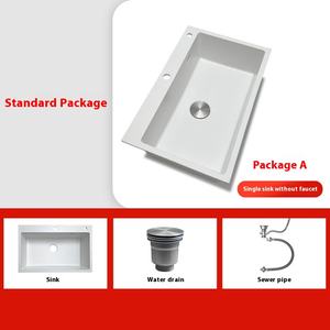 פרידה כיור מטבח יחיד מרובע אבן קוורץ לבן אבן אחד עיצוב דלפק התקנה כולל אגני גרניט ירקות - Product Image 6