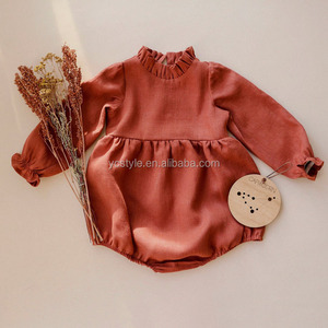Barboteuse bébé en <span class=keywords><strong>lin</strong></span> rouille, barboteuse à bulles bohème pour tout-petits manches longues <span class=keywords><strong>combishort</strong></span> pour bébé - Product Image 2