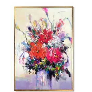 New Style 100% Hand-painted Impression Flower Oil Painting on Canvas for Bed Room Decor Handmade Knife Red Flower Wall Painting