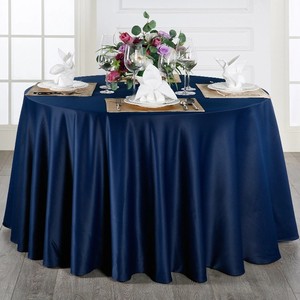 Fabrika toptan yüksek kalite lacivert 100% Polyester masa örtüleri düğün parti otel için yuvarlak zarif masa örtüsü - Product Image 2