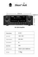 Amplificateur karaoké Bluetooth OK-2650, ensemble d'enceintes colonne 3 voies double 8 pouces OK-2860 avec télécommande