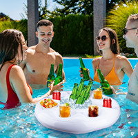 Plateau de service flottant gonflable avec lumières LED solaires, porte-boissons rond pour piscine, idéal pour les soirées aquatiques nocturnes, vente en gros