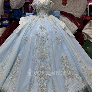 Vestido de Novia de Lujo Jancember XS249, Vestido de Novia Azul Cielo, Vestido de Baile con Peplum de Encaje, Vestido de Novia con Cuentas, Ropa para Recepción de Matrimonio - Product Image 3
