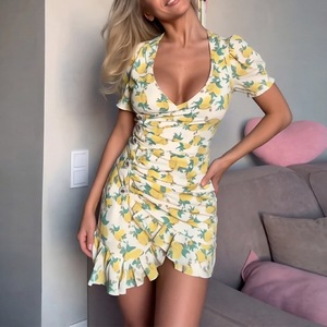 Vestido de Lino Retro Francés para Mujer, Cuello en V, Cintura con Cordones, Manga Abullonada, Largo hasta el Suelo, Estilo Fiesta - Product Image 3