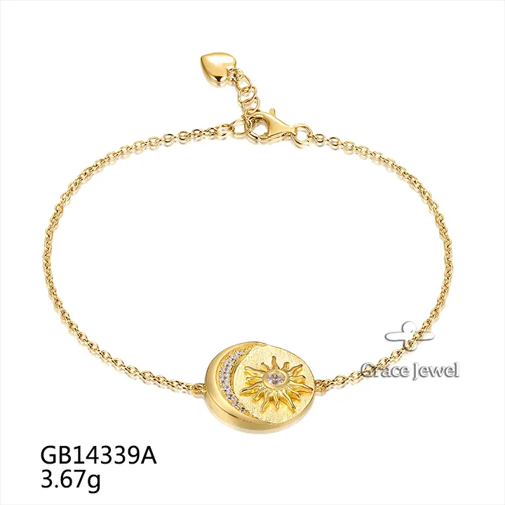 Grace Sun Moon-pulsera de plata de ley 925 con moneda de oro
