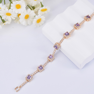 Nueva Cadena de mano de circón púrpura para mujer, chapada en oro de 18 quilates para regalos de aniversario de boda, venta al por mayor - Product Image 4