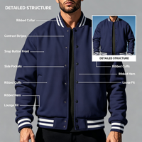 Blouson de baseball vintage américain en polaire pour homme, coupe ample et décontractée, col montant, collection automne/hiver, pour le marché international