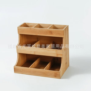 Caja de almacenamiento de bolsitas de té de bambú, estante de almacenamiento de café, caja de almacenamiento de tres niveles con múltiples compartimentos, estante para bolsitas de té para tiendas de té con leche - Product Image 2