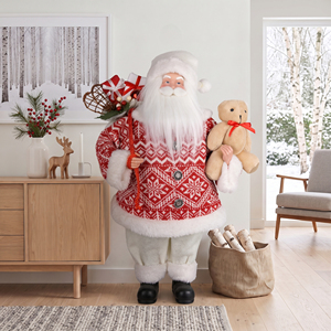 Fair Isle Knit Sweater Santa Claus Doll 36in Weihnachtsmann Figure with Teddy Bear for Kids Room - Product Image 1