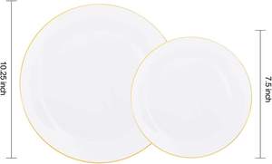 Assiettes en <span class=keywords><strong>plastique</strong></span> jetables de couleur blanche de 7,5 pouces et 10 pouces, <span class=keywords><strong>vaisselle</strong></span> dorée pour hôtels et restaurants, fête - Product Image 2