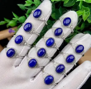 Perhiasan modis 2023 cincin kristal batu permata alami, cincin lapis lazuli bentuk oval 6*8mm