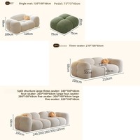 Canapé modulaire en velours crème et vert sauge, deux tons, sections arrondies à profil bas, assise extra profonde pour appartement