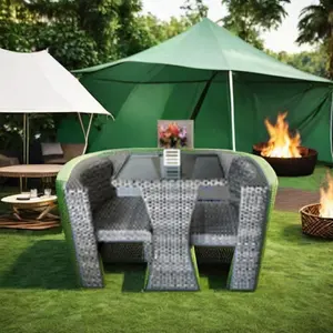 High-End Elegant Gray Chinese Rattan Chair Modern Single Leisure Sofa Outdoor Balcony Courtyard Three-Piece Set Gym Application