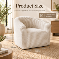 Fauteuil d'appoint moderne en velours côtelé souple sculpté avec dossier incurvé et assise profonde, idéal pour appartement et hôtel, amovible