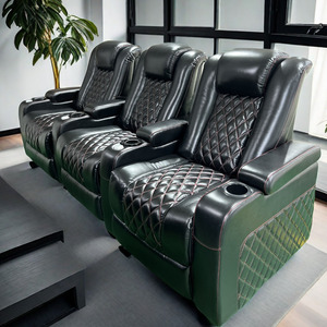 <span class=keywords><strong>Fauteuil</strong></span> électrique en cuir de vachette noir de qualité supérieure avec porte-gobelet, couche supérieure atmosphérique, facile à utiliser pour regarder des films au cinéma - Product Image 1