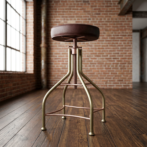 Tabouret de bar réglable en fer de style industriel vintage avec siège en cuir pour bar à domicile, hôtel ou ferme - Design écologique - Product Image 2