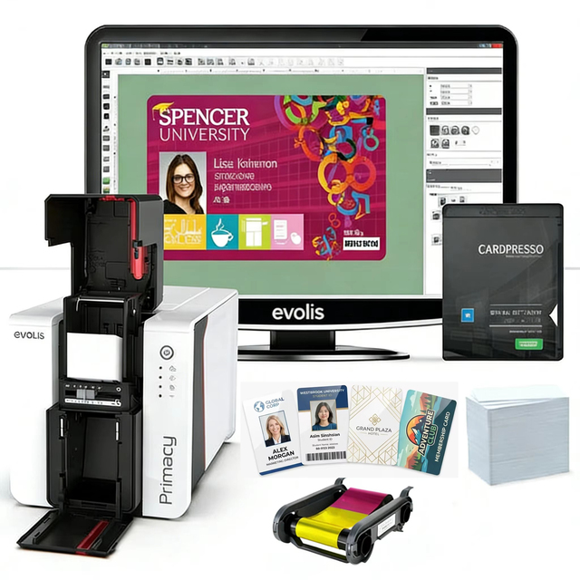 Evolis Primacy2 ID Card Printer Single/Dual Side PVC Smart RFID NFC Card Printer for Employee Student ID Badge Printing CR80