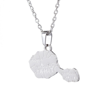 Collier géométrique en acier inoxydable plaqué or/argent, pendentif carte de la <span class=keywords><strong>France</strong></span>, Tahiti, Papeete, Mont Orohena, Mont Rooniu pour hommes et femmes - Product Image 4