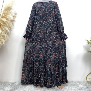 6434b# <b>Summer</b> Fashion Floral Printed Flare Sleeve Dress Elegant Women's A-line Chiffon Dresses With Full Lining - Product Image 3